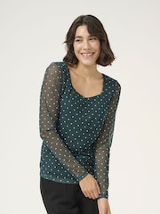 Kaffe KAautumn Mesh Sweetheart Neck Black Blouse - Image 1 of 5