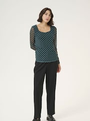 Kaffe KAautumn Mesh Sweetheart Neck Black Blouse - Image 2 of 5