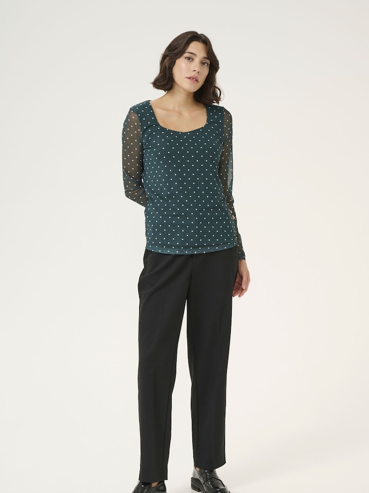 Kaffe KAautumn Mesh Sweetheart Neck Black Blouse - Image 2 of 5