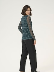 Kaffe KAautumn Mesh Sweetheart Neck Black Blouse - Image 3 of 5