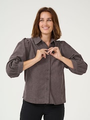 Kaffe Vera Corduroy 3/4 Sleeve Brown Shirt - Image 1 of 5