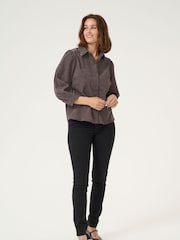 Kaffe Vera Corduroy 3/4 Sleeve Brown Shirt - Image 2 of 5