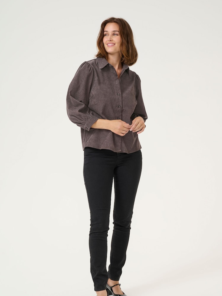 Kaffe Vera Corduroy 3/4 Sleeve Brown Shirt - Image 2 of 5