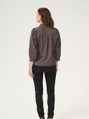 Kaffe Vera Corduroy 3/4 Sleeve Brown Shirt - Image 3 of 5