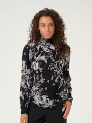 Kaffe KAamber High Smock Neck Print Blouse - Image 1 of 4