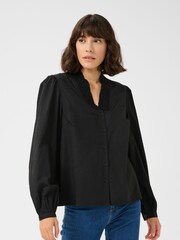 Kaffe KAmaia V-Neck Pleats Long Sleeve Shirt - Image 1 of 4
