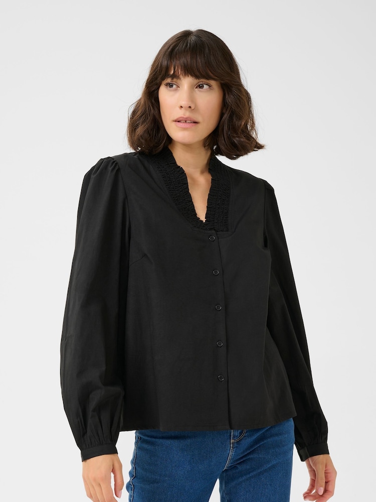 Kaffe KAmaia V-Neck Pleats Long Sleeve Shirt - Image 1 of 4