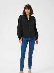 Kaffe KAmaia V-Neck Pleats Long Sleeve Shirt - Image 2 of 4
