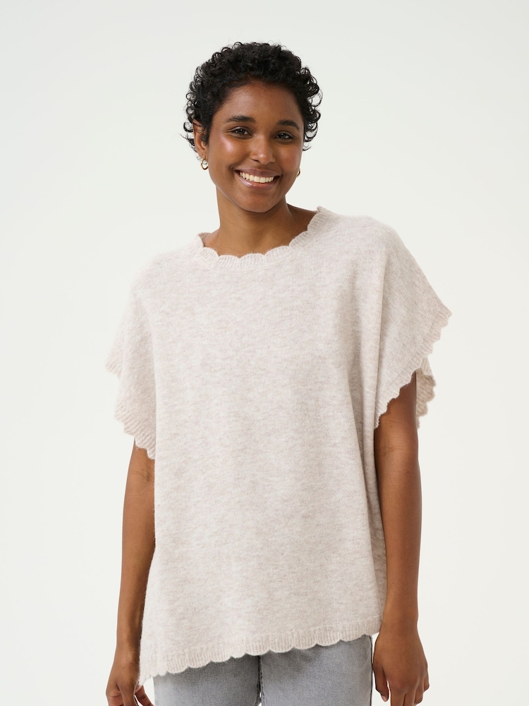 Cream Grey Soft Knit Poncho - Image 1 of 6