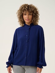 Cream Blue Venea Frill Balloon Sleeve Shirt - Image 1 of 6