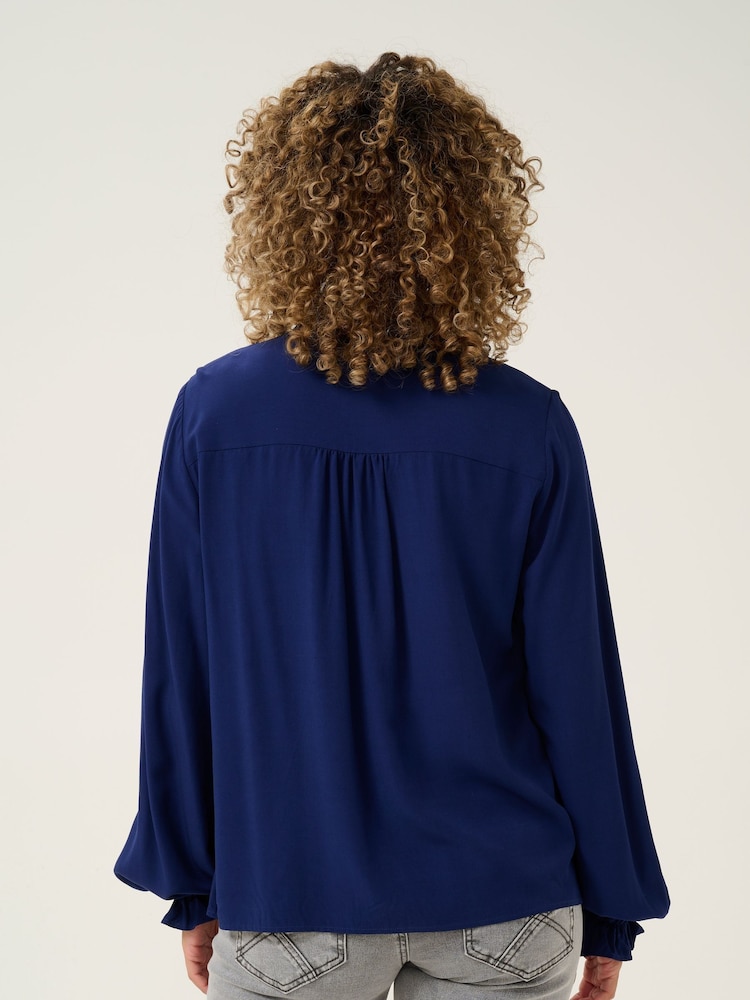 Cream Blue Venea Frill Balloon Sleeve Shirt - Image 2 of 6