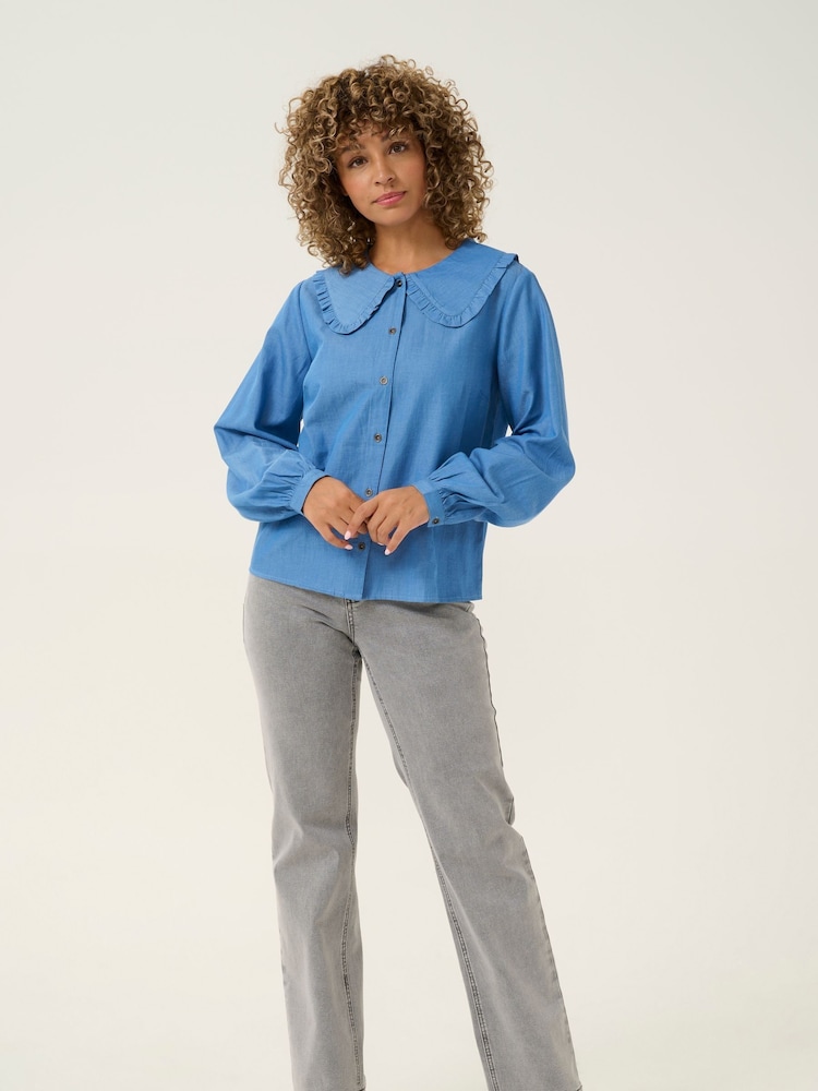 Cream Blue CRKami Casual Collar 100% Cotton Shirt - Image 3 of 6