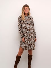 Cream Trendy Leopard Print Shirt Black Dress - Image 4 of 6