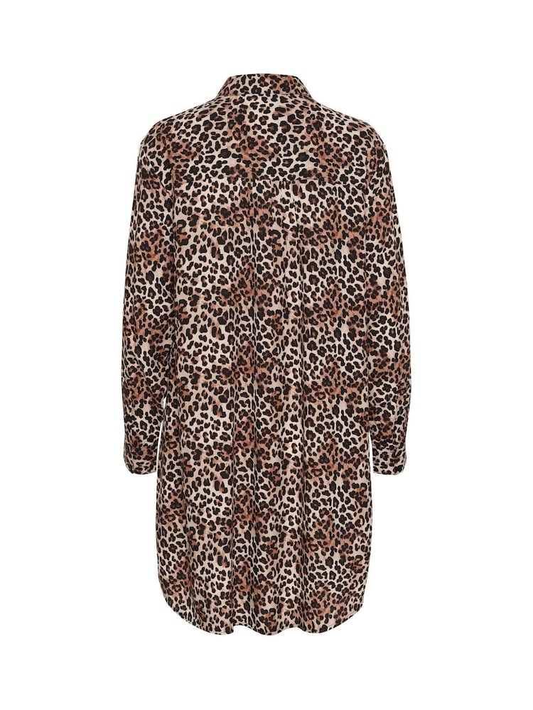 Cream Trendy Leopard Print Shirt Black Dress - Image 6 of 6