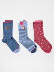 FatFace Navy Hedgehog 3 Pack Women's Socks - Image 1 of 2