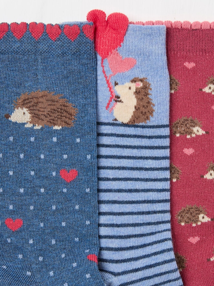 FatFace Navy Hedgehog 3 Pack Women's Socks - Image 2 of 2