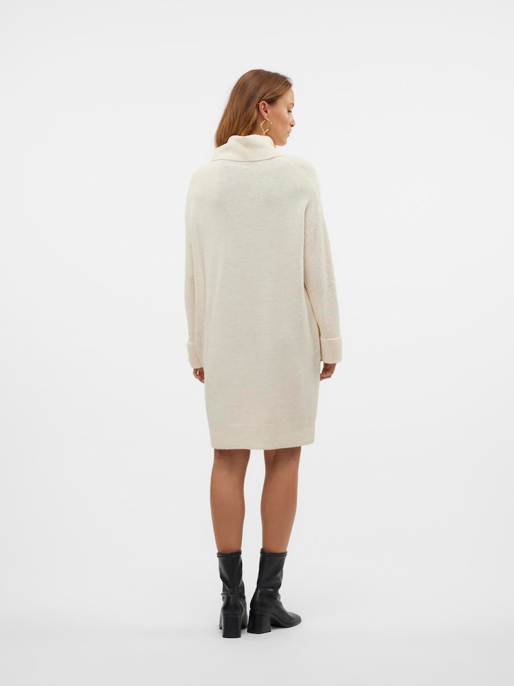 VERO MODA Cream Long Sleeve Cowlneck Mini Knitted Jumper Dress - Image 2 of 4