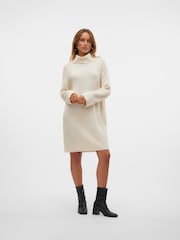 VERO MODA Cream Long Sleeve Cowlneck Mini Knitted Jumper Dress - Image 3 of 4