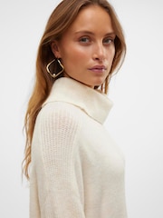 VERO MODA Cream Long Sleeve Cowlneck Mini Knitted Jumper Dress - Image 4 of 4