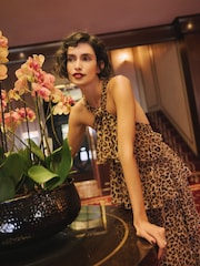 VERO MODA Black Leopard Halter Neck Tiered Ruffle Maxi Dress - Image 6 of 8