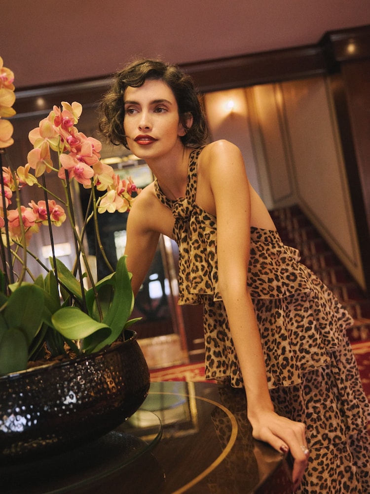 Buy VERO MODA Black Leopard Halter Neck Tiered Ruffle Maxi Dress