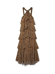 VERO MODA Black Leopard Halter Neck Tiered Ruffle Maxi Dress - Image 7 of 8