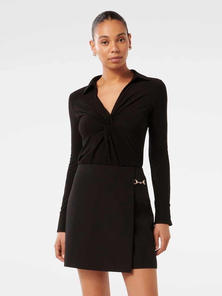 Forever New Black Emilia Twist Front Crepe Shirt - Image 1 of 5 Forever New Black Emilia Twist Front Crepe Shirt - Image 1 of 5