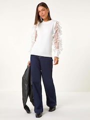 Roman White Sheer Feather Sleeved Jumper - Image 1 of 5
