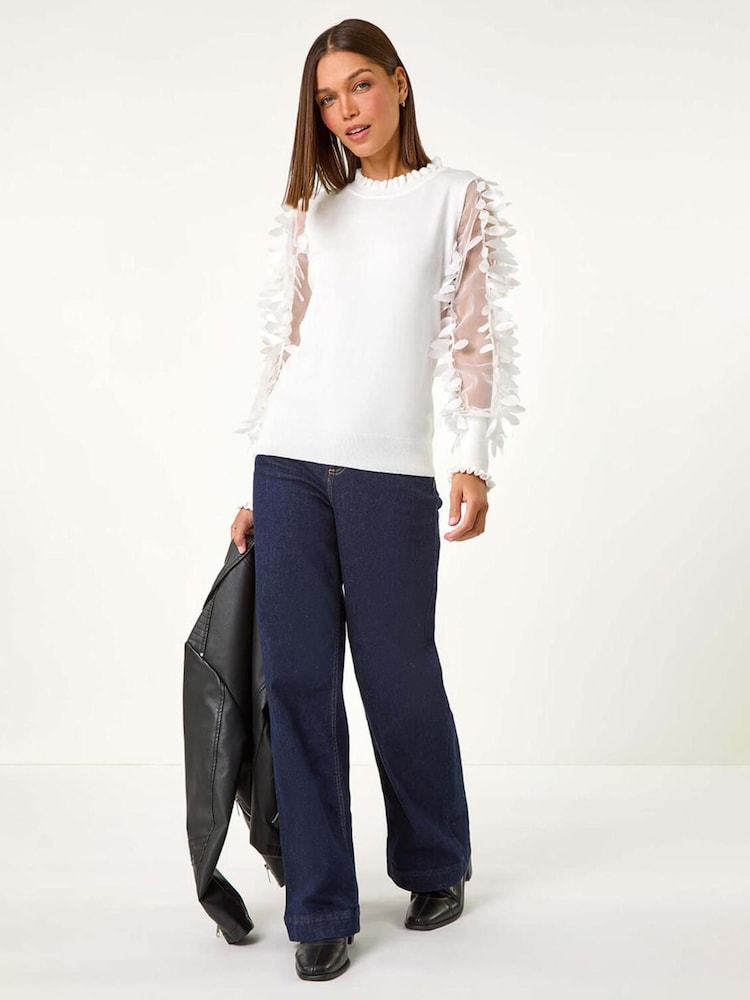 Roman White Sheer Feather Sleeved Jumper - Image 1 of 5