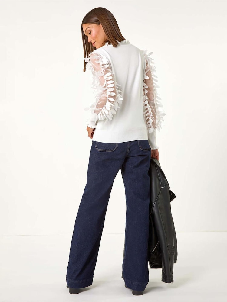 Roman White Sheer Feather Sleeved Jumper - Image 2 of 5
