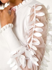 Roman White Sheer Feather Sleeved Jumper - Image 5 of 5