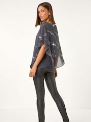 Gris - Roman Leopard Print Sequin Asymmetric Overlay Top - Imagen 3 de 5
