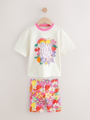 Little Bird by Jools Oliver Pink Rainbow Short Sleeve T-Shirt and Cycling Shorts Set - Image 1 of 6