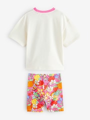 Little Bird by Jools Oliver Pink Rainbow Short Sleeve T-Shirt and Cycling Shorts Set - Image 2 of 6