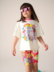 Little Bird by Jools Oliver Pink Rainbow Short Sleeve T-Shirt and Cycling Shorts Set - Image 3 of 6