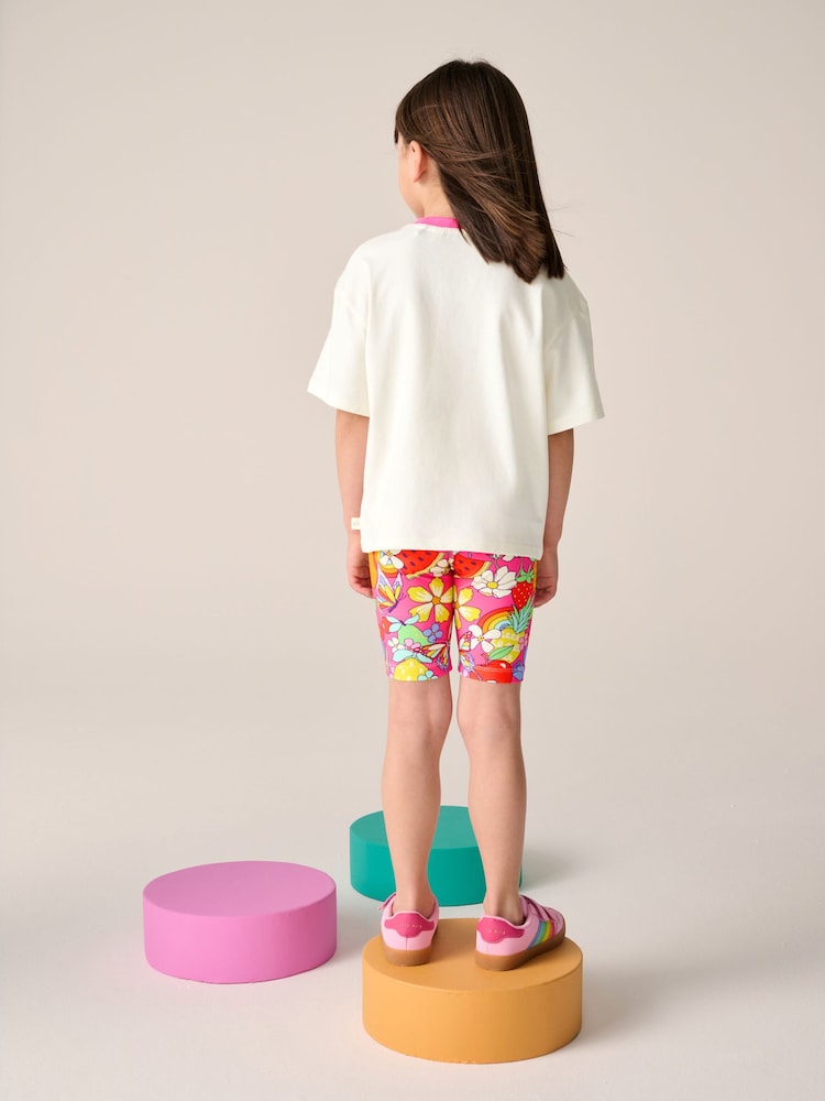 Little Bird by Jools Oliver Pink Rainbow Short Sleeve T-Shirt and Cycling Shorts Set - Image 6 of 6