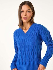 Roman Blue V-Neck Cable Knit Jumper - Image 2 of 5