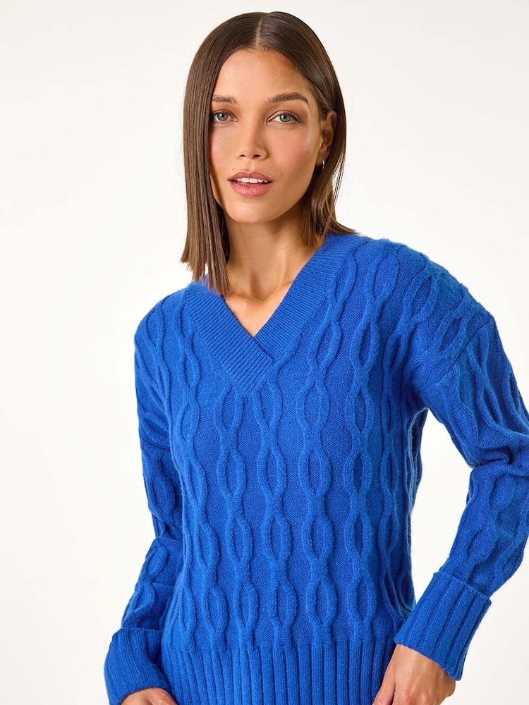 Roman Blue V-Neck Cable Knit Jumper - Image 2 of 5
