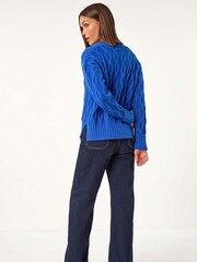Roman Blue V-Neck Cable Knit Jumper - Image 5 of 5