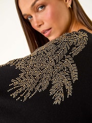 Roman Black Leaf Hotfix Batwing Knit Jumper - Image 2 of 5