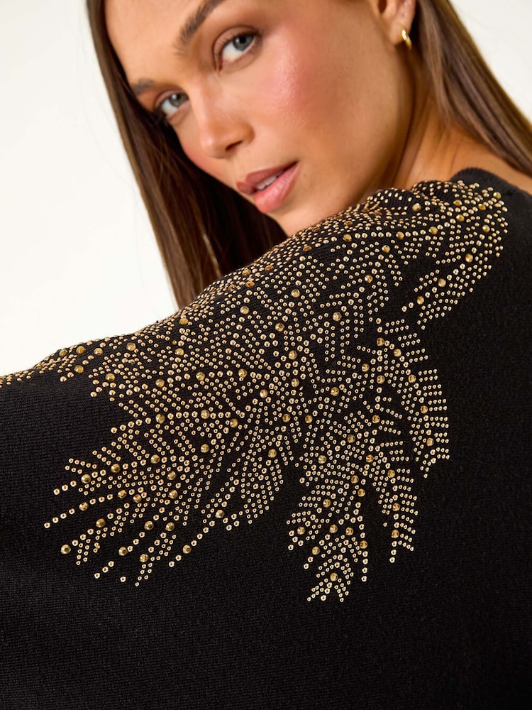 Roman Black Leaf Hotfix Batwing Knit Jumper - Image 2 of 5