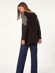 Roman Black Leaf Hotfix Batwing Knit Jumper - Image 4 of 5