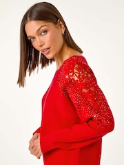 Roman Red Diamante Sleeve Knit Jumper - Image 1 of 5