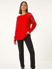 Roman Red Diamante Sleeve Knit Jumper - Image 4 of 5