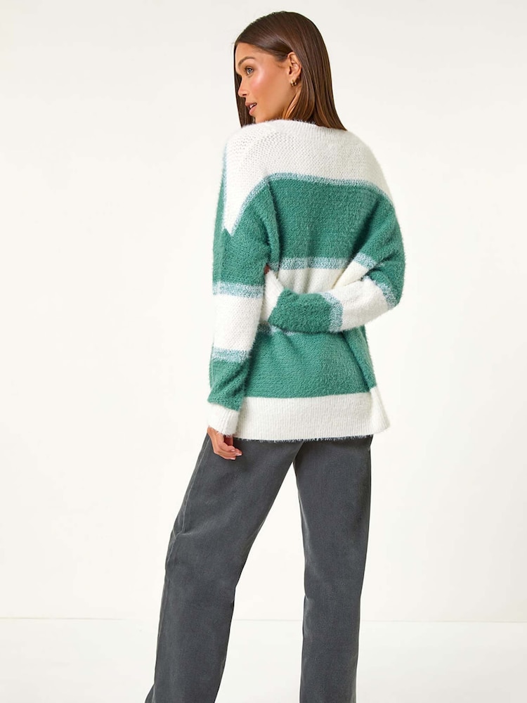 Roman Green V-Neck Stripe Knit Jumper - Image 3 of 5