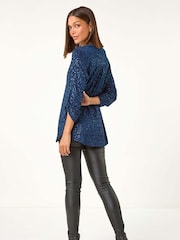 Roman Blue Glitter Animal Print Stretch Shirt - Image 3 of 5