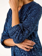 Roman Blue Glitter Animal Print Stretch Shirt - Image 5 of 5