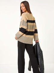 Roman Brown Colour Block Striped Knit Jumper - Image 2 of 5