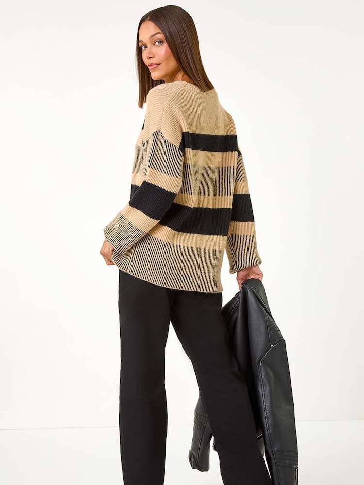 Roman Brown Colour Block Striped Knit Jumper - Image 2 of 5