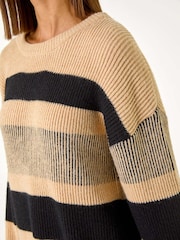Roman Brown Colour Block Striped Knit Jumper - Image 3 of 5
